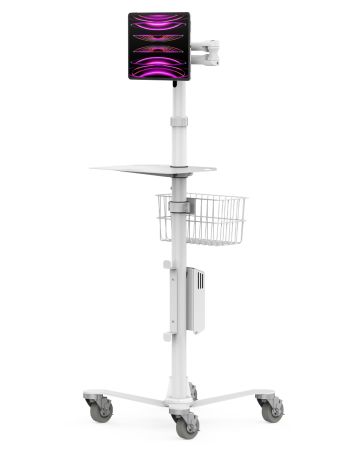 Medical Rolling Cart with Invisible Universal Tablet Mount - Rise Freedom Extended