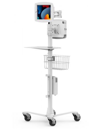 Dual Tablet Medical Articulating Arm Rolling Cart - Rise Freedom Extended Dual