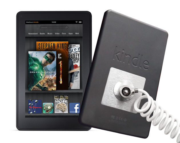 This Kindle Lock - Kindle Fire Lock is a two piece, theft deterrent solution. Perfect for stores, display units, trade shows and more. The first is a Glue-On Locking Plate with a built in security slot. The second is a strong steel cable which will discourage any thief. Loop the cable around a fixed object and secure the locking head into the locking plate on the Tablet. E-mail sales@maclocks.com Why do you need to protect your Kindle Fire? Here are some reasons that should have you shaking in your iPants: You've spent a small fortune on something that has become invaluable to you. So why not spend a fraction of that cost to protect it? You lock up your car, don't you? You store valuable information on your Tablet and it automatically logs into your e-mail accounts, social networks and maybe even financial accounts. Do you really want someone walking away with all that? Computer theft is said to affect nine out of 10 companies; IT managers have estimated that 45% of thefts would be pr